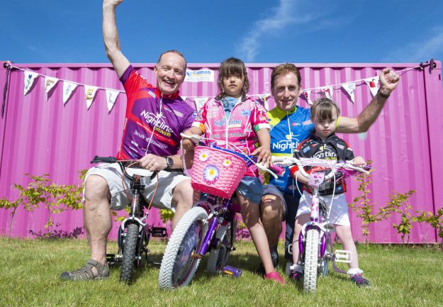 Paul Sheridan Tour de Munster and Sean Kelly with Emily Manning Ballyphehane and Jeni Kiely Carrigaline   pictured at the official launch of the 18th Annual Tour de Munster cycle in aid of Down Syndrome Ireland (DSI) and individual beneficiaries, hosted at DSI Cork’s Field of Dreams on Tuesday, June 26th.The four day charity cycle takes place from Thursday 9th to Sunday 12th of August, and will see over 100 amateur cyclists cycle over 600km around the six counties of Munster, raising funds for the Munster branches of DSI and individual beneficiaries. For more information see www.tourdemunster.com. Photography by  Gerard McCarthy 087 8537228    more info contact   saidhbh@fuzion.ie   saidhbh@fuzion.ie    021 4271234   086 7887318