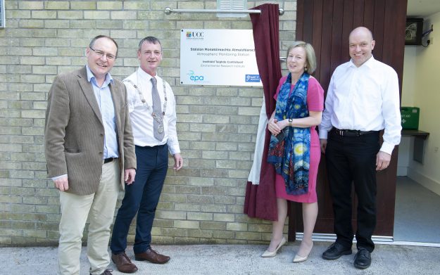 Prof Andy Ruth ERI UCC, Fergal Dennehy Deputy Lord Mayor ,Laura Burke Director General of the EPA and Prof John Wenger ERI UCC, Pictured at the launch of the new UCC Atmospheric Monitoring Station in the North Mall Campus  Photography by  Gerard McCarthy 087 8537228
